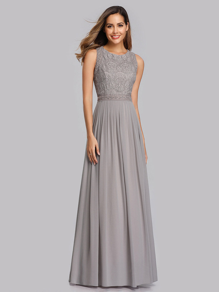Color=Grey | Round Neck Maxi Long Wholesale Party Dresses For Women-Grey 5