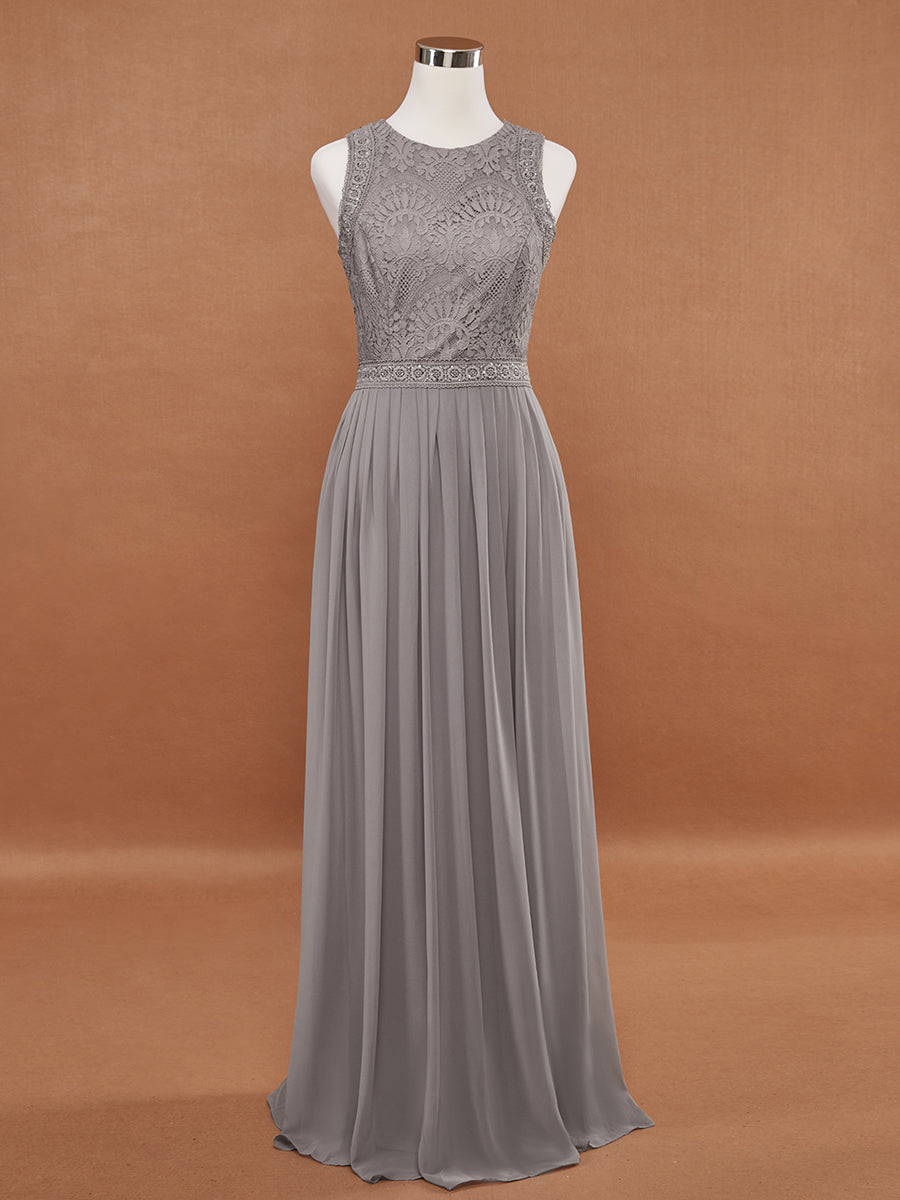 Color=Grey | Round Neck Maxi Long Wholesale Party Dresses For Women-Grey 2