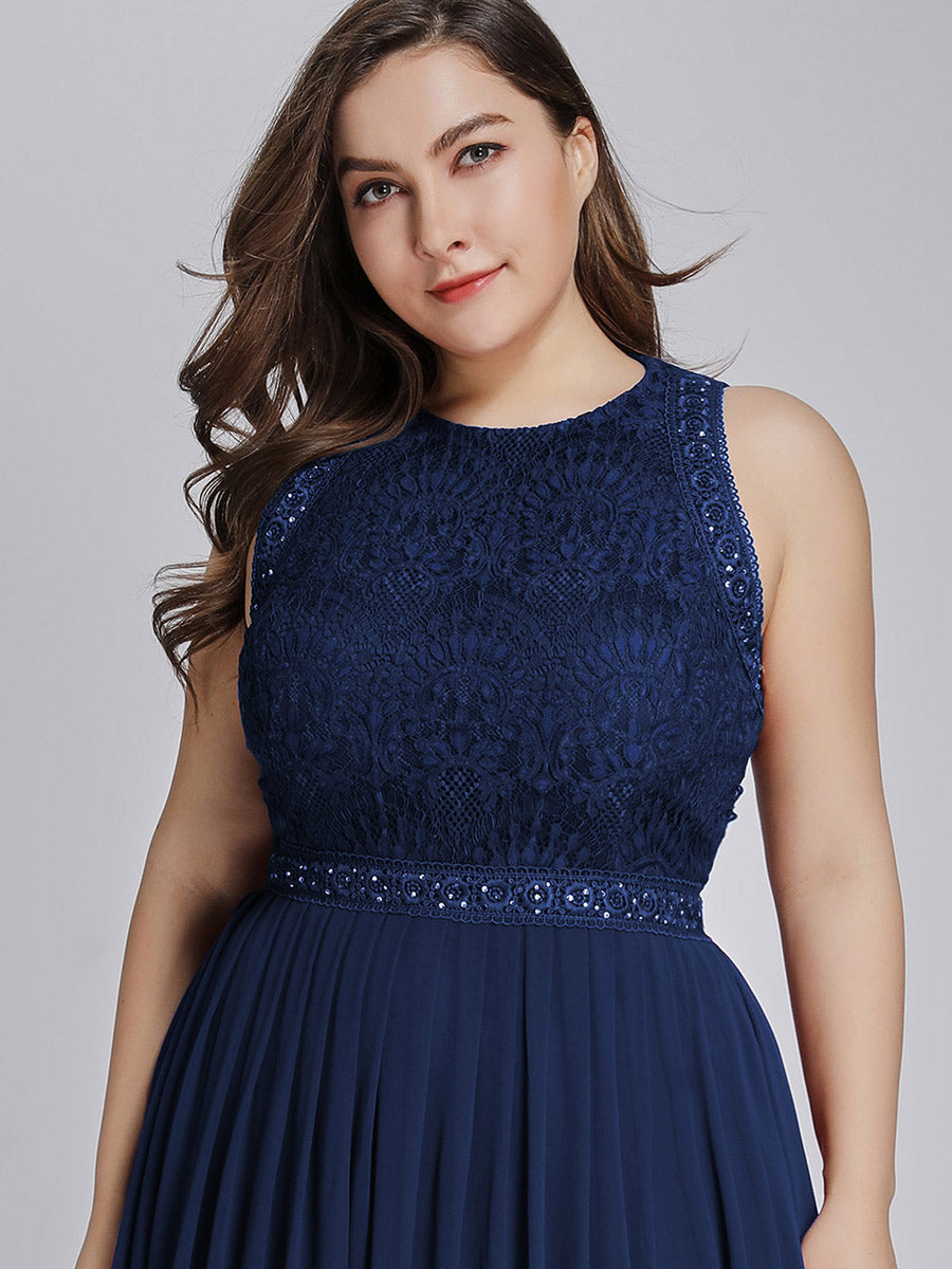 Color=Navy Blue | Round Neck Maxi Long Wholesale Plus Size Party Dresses for Women-Navy Blue 2