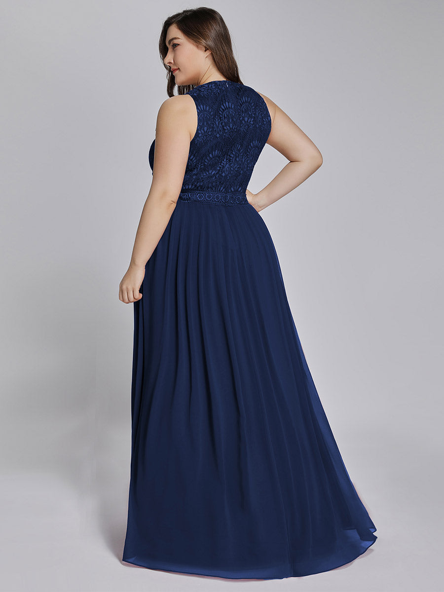 Color=Navy Blue | Round Neck Maxi Long Wholesale Plus Size Party Dresses for Women-Navy Blue 3