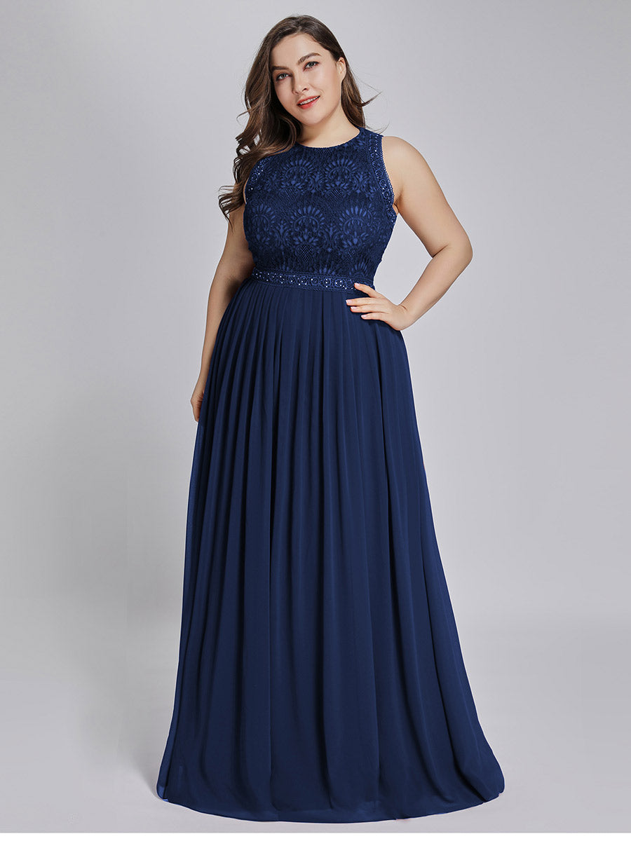 Color=Navy Blue | Round Neck Maxi Long Wholesale Plus Size Party Dresses for Women-Navy Blue 4