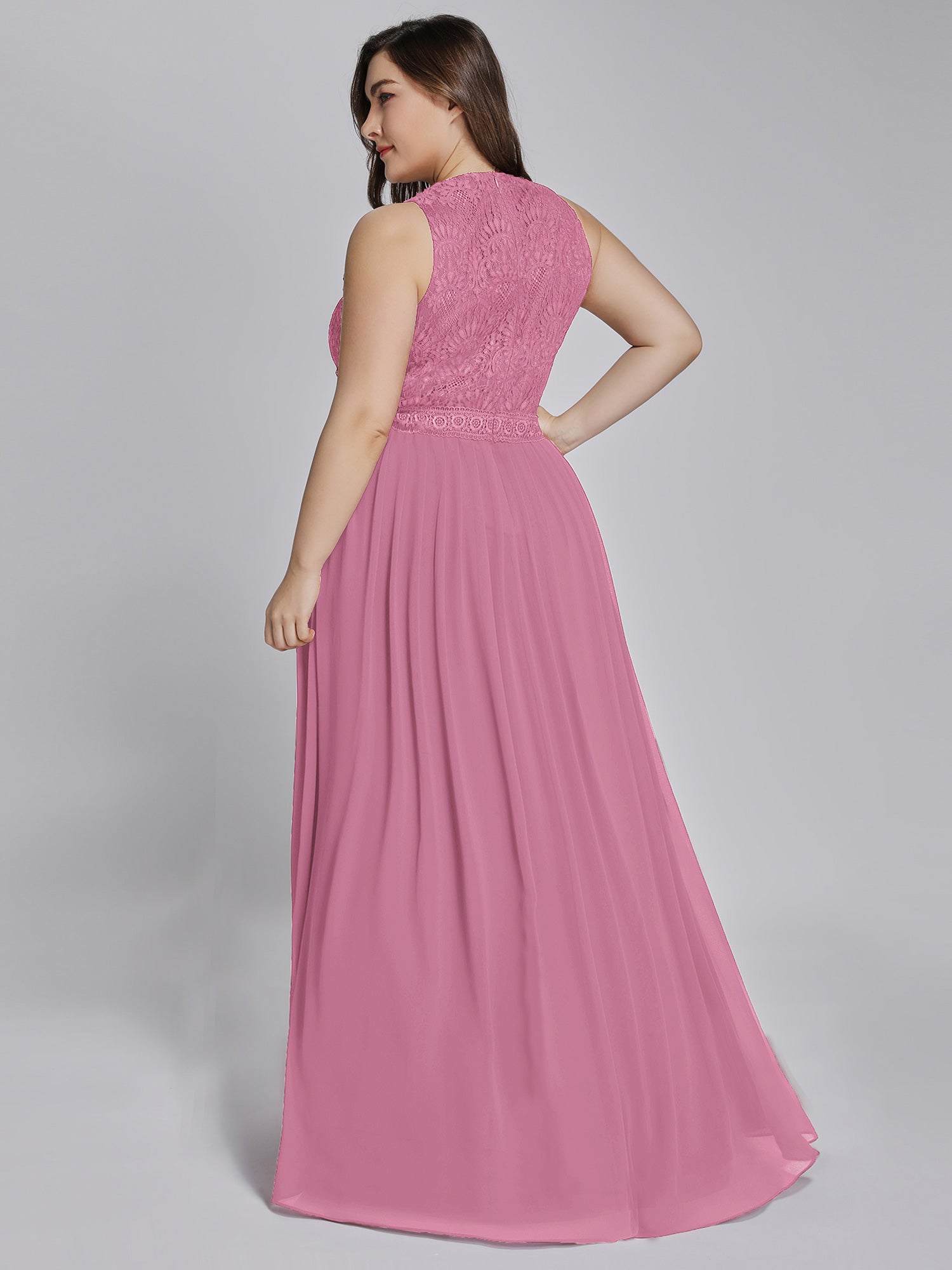 Color=Orchid | Round Neck Maxi Long Wholesale Plus Size Party Dresses for Women-Orchid 4