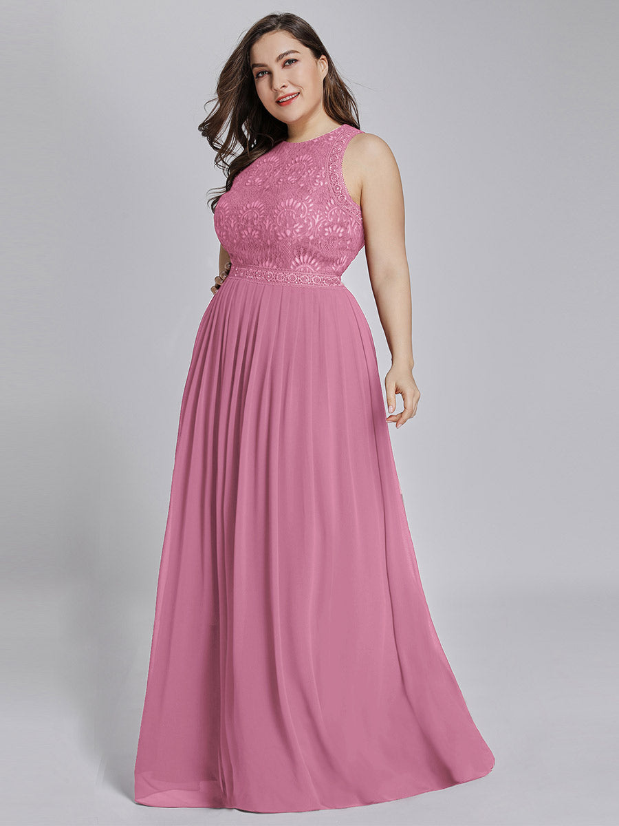 Color=Orchid | Round Neck Maxi Long Wholesale Plus Size Party Dresses for Women-Orchid 3