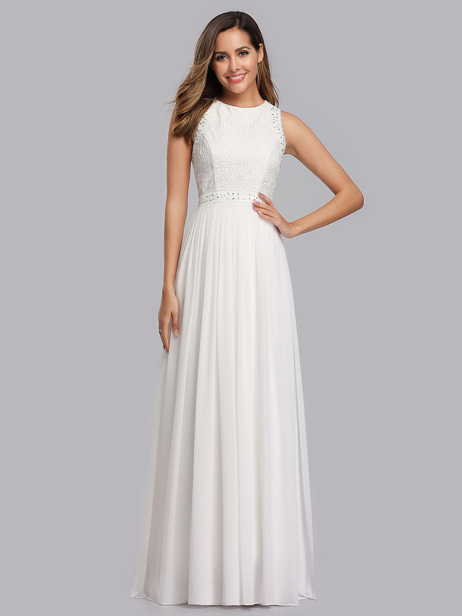 Color=White | Round Neck Maxi Long Wholesale Party Dresses For Women-White 1