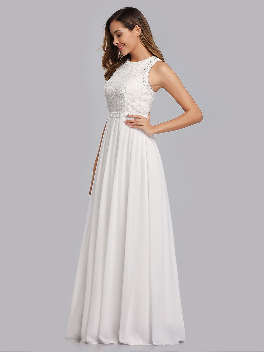 Color=White | Round Neck Maxi Long Wholesale Party Dresses For Women-White 3