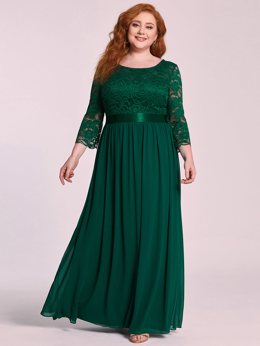 Color=Dark Green | Elegant Empire Waist Wholesale Bridesmaid Dresses with Long Lace Sleeve-Dark Green 10
