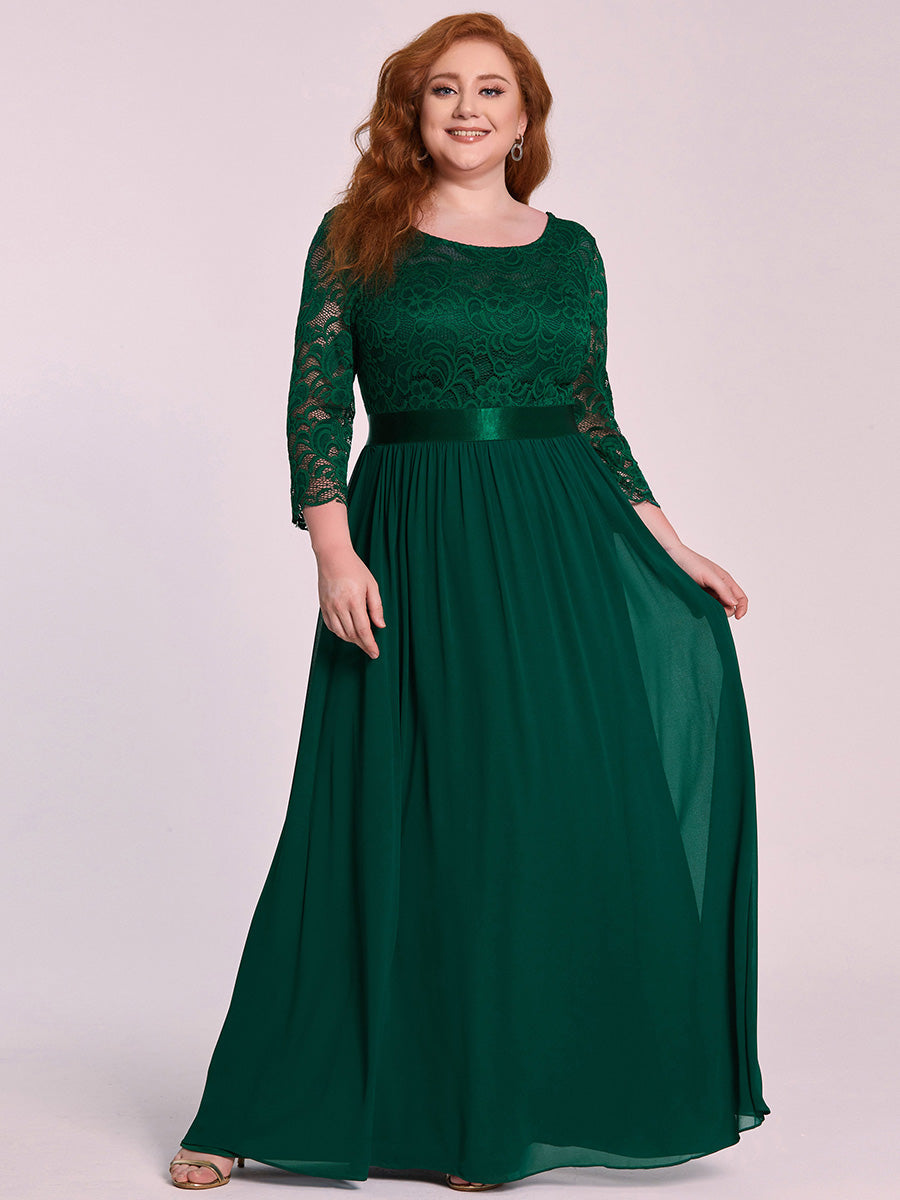 Color=Dark Green | Elegant Empire Waist Wholesale Bridesmaid Dresses with Long Lace Sleeve-Dark Green 9
