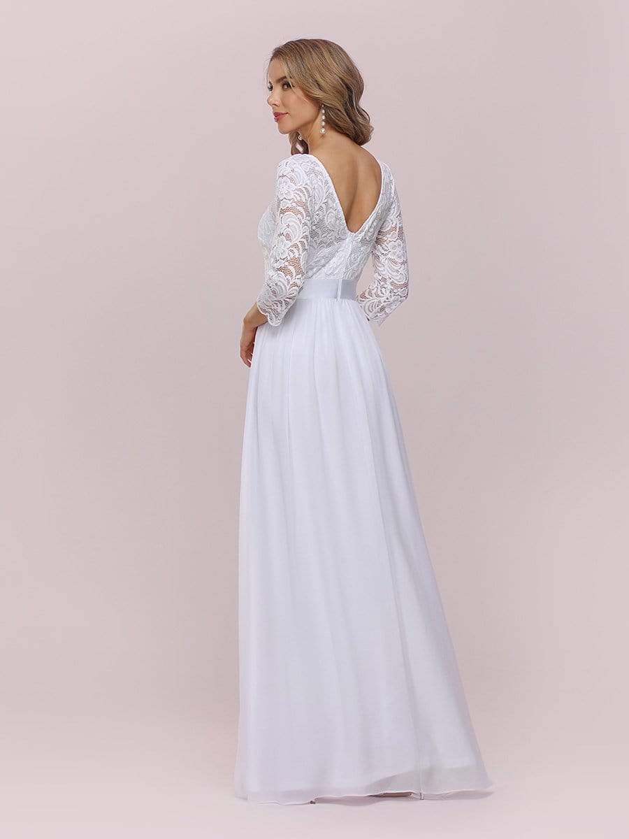 Color=White | Simple Casual Lace & Chiffon Wedding Dress For Bridal-White 5