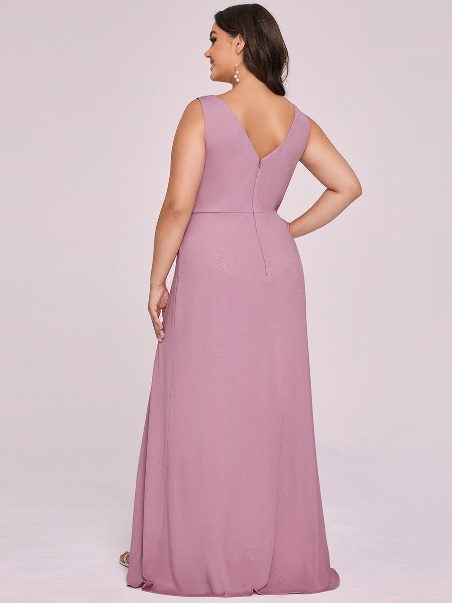 Color=Orchid | Plus Size Women Fashion A Line V Neck Long Gillter Evening Dress With Side Split Ep07505-Orchid 7