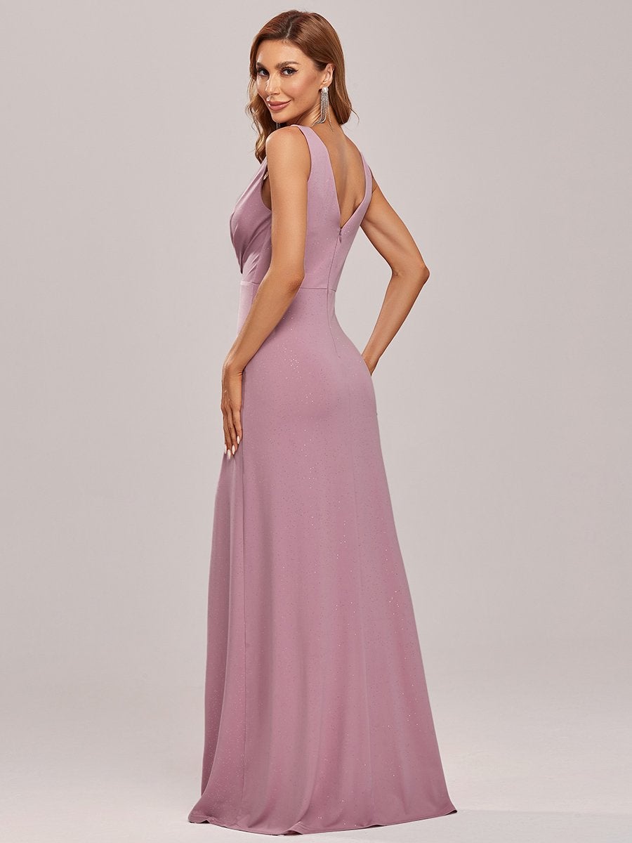 Color=Orchid | Women Fashion A Line V Neck Long Gillter Evening Dress With Side Split Ep07505-Orchid 7