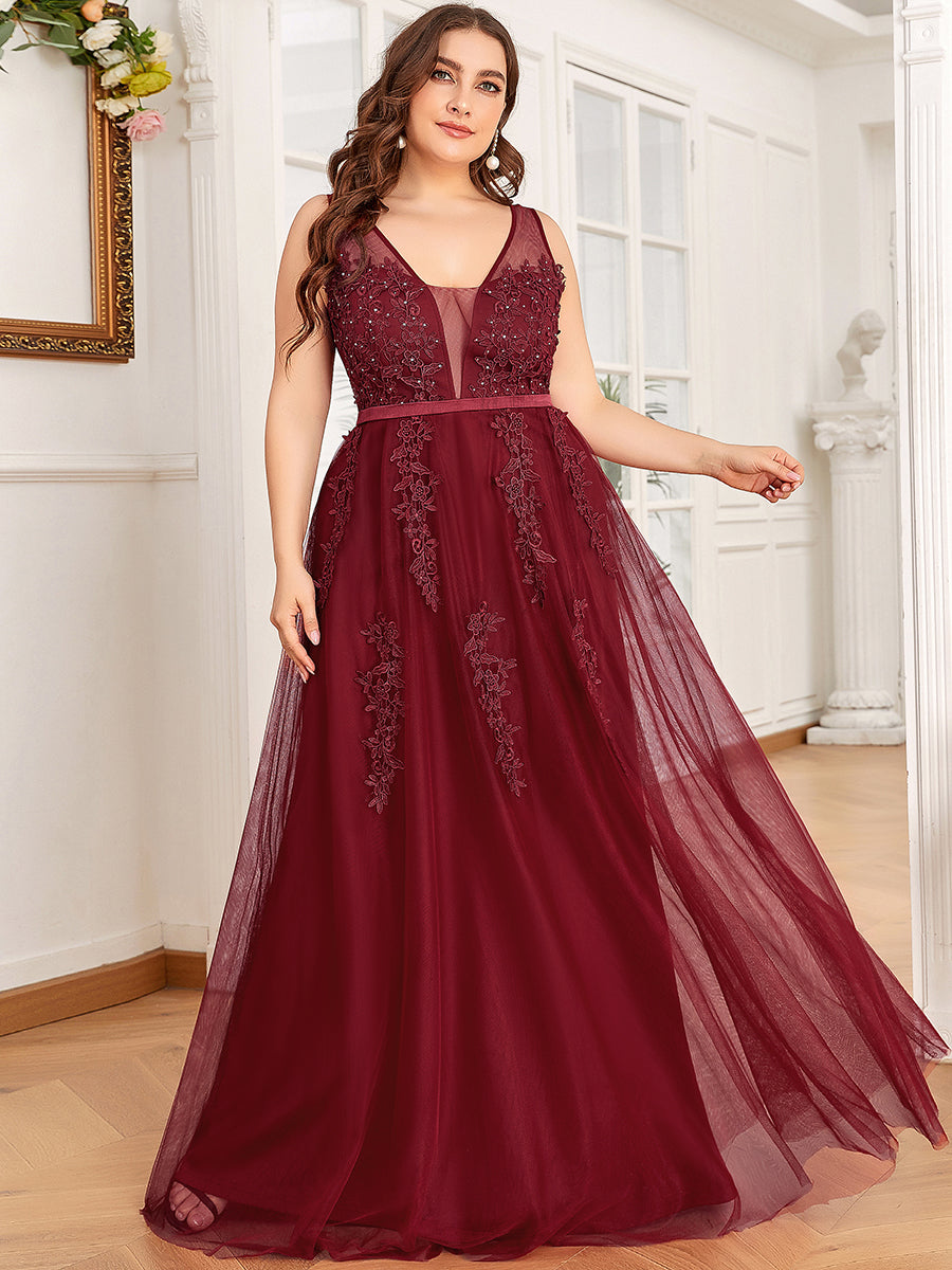 Color=Burgundy | Women's Fashion Sleeveless Wholesale Plus Size Party Dresses-Burgundy 1