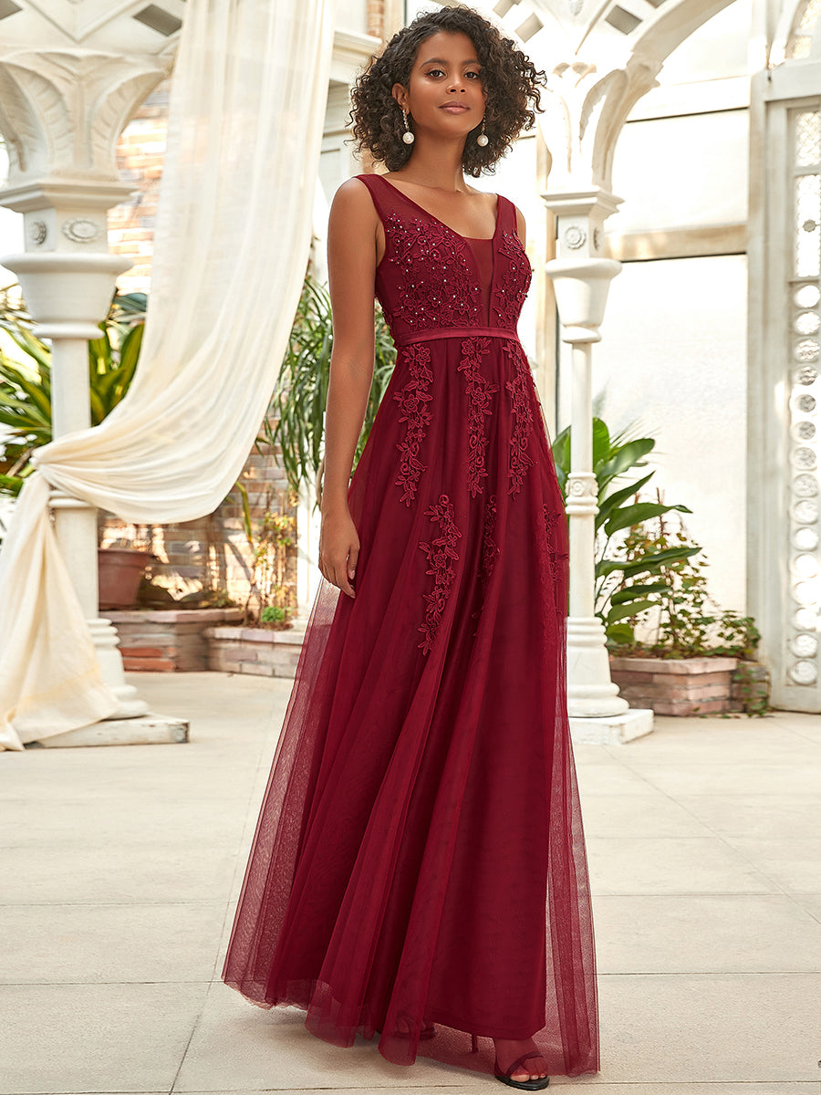 Color=Burgundy | Women's Fashion Sleeveless Wholesale Plus Size Party Dresses-Burgundy 1