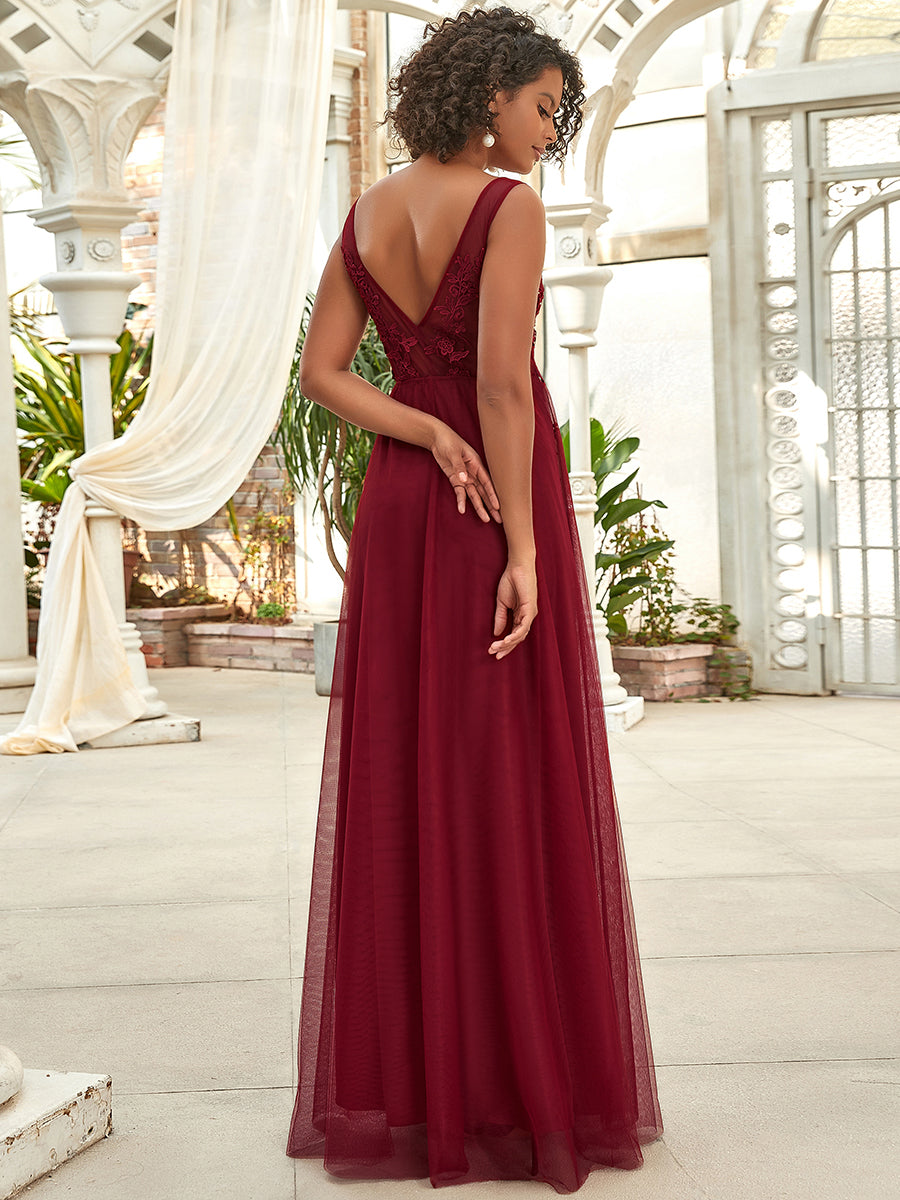 Color=Burgundy | Women's Fashion Sleeveless Wholesale Plus Size Party Dresses-Burgundy 2
