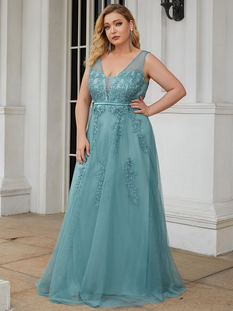 Color=Dusty Blue | Women's Fashion Sleeveless Wholesale Plus Size Party Dresses-Dusty Blue 1