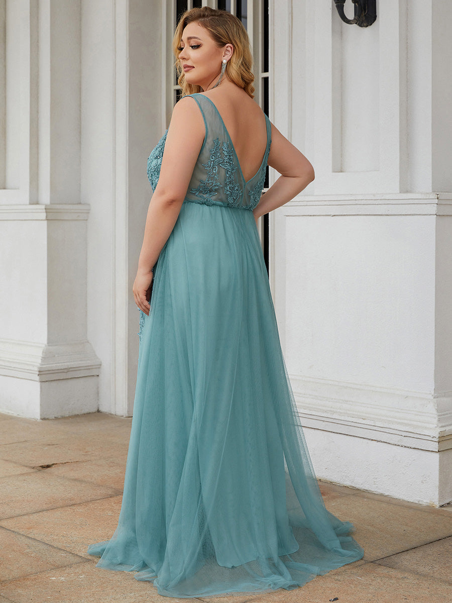 Color=Dusty Blue | Women's Fashion Sleeveless Wholesale Plus Size Party Dresses-Dusty Blue 2