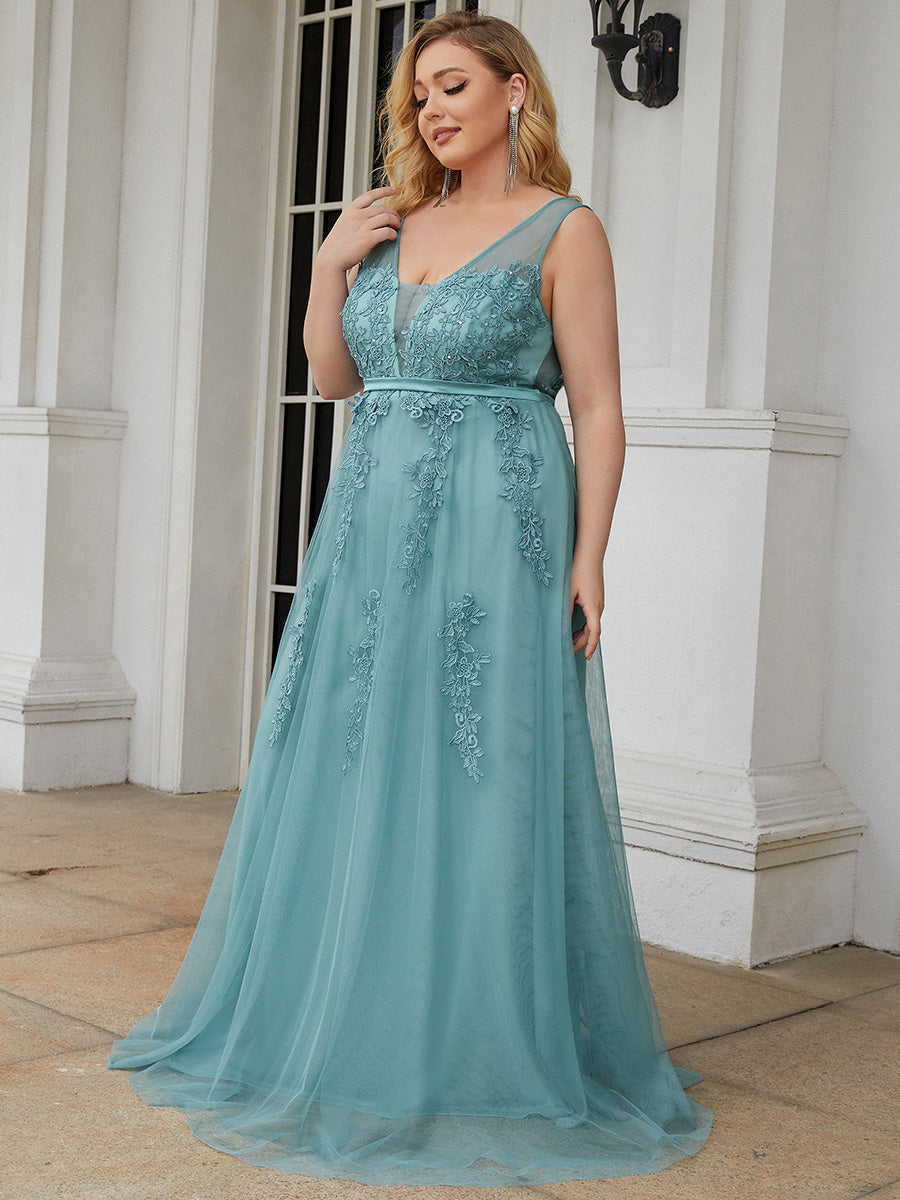 Color=Dusty Blue | Women's Fashion Sleeveless Wholesale Plus Size Party Dresses-Dusty Blue 3