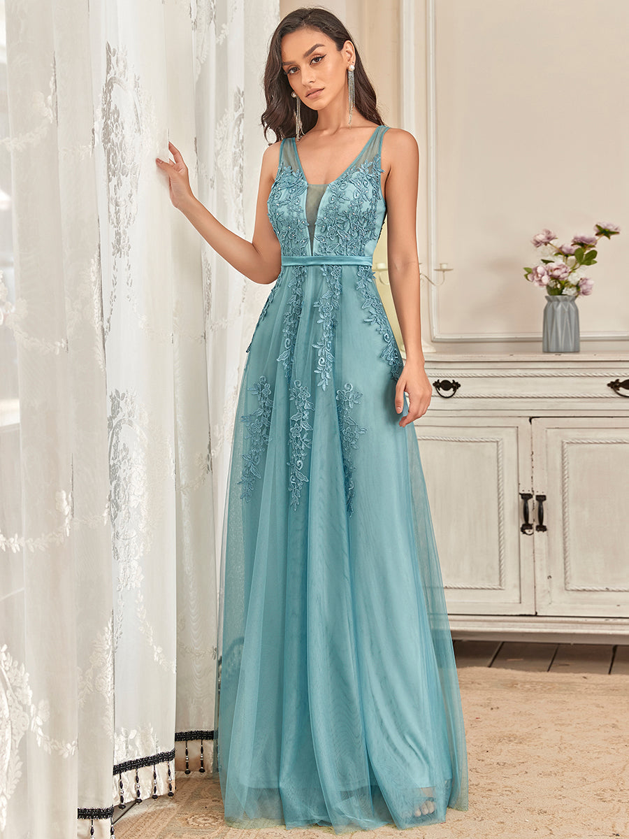 Color=Dusty blue | Women's Fashion Sleeveless Wholesale Plus Size Party Dresses-Dusty blue 2