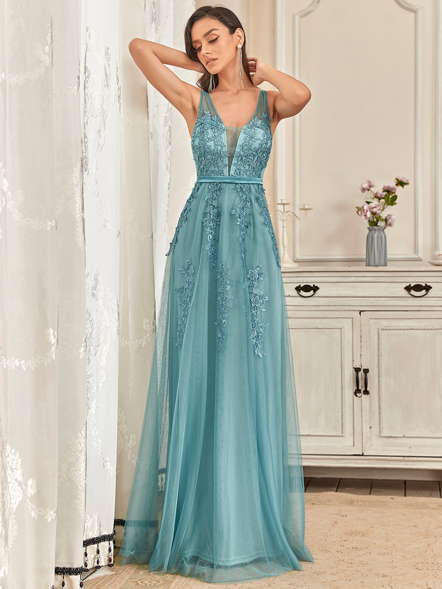 Color=Dusty blue | Women's Fashion Sleeveless Wholesale Plus Size Party Dresses-Dusty blue 3