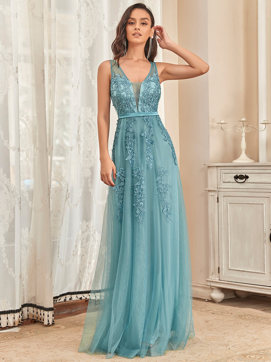 Color=Dusty blue | Women's Fashion Sleeveless Wholesale Plus Size Party Dresses-Dusty blue 1