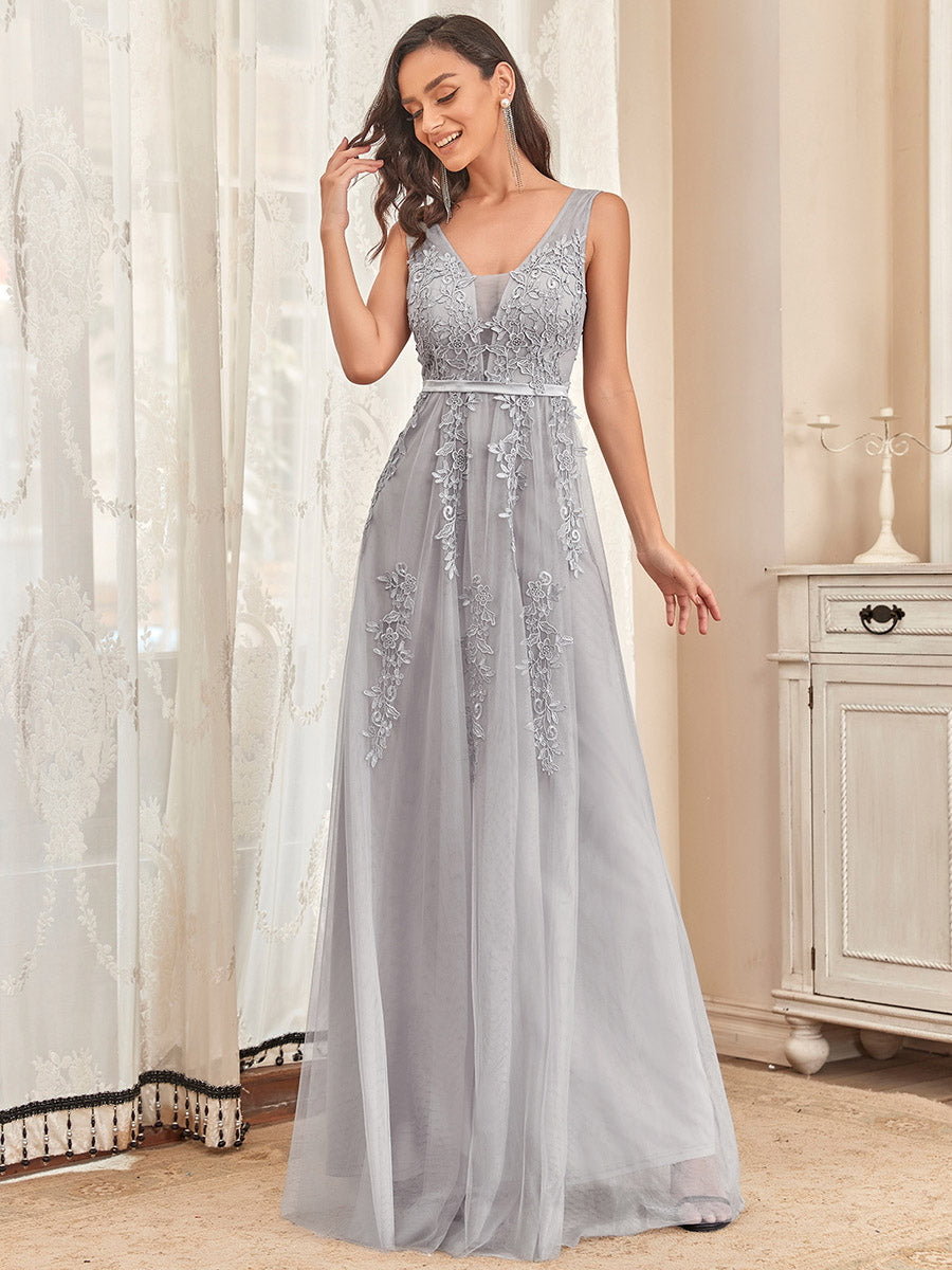 Color=Grey | Women's Fashion Sleeveless Wholesale Plus Size Party Dresses-Grey 1