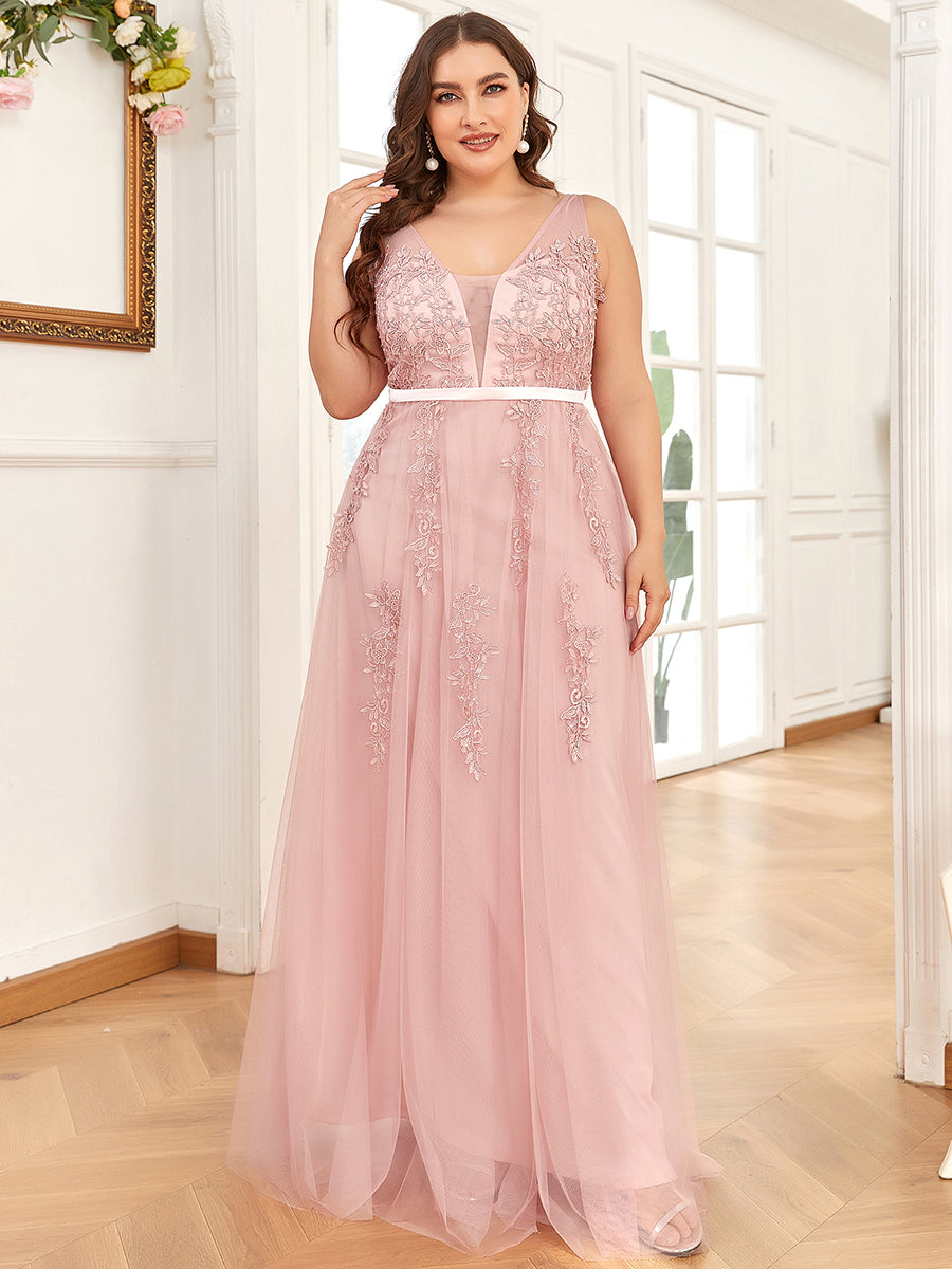 Color=Pink | Women's Fashion Sleeveless Wholesale Plus Size Party Dresses-Pink 3