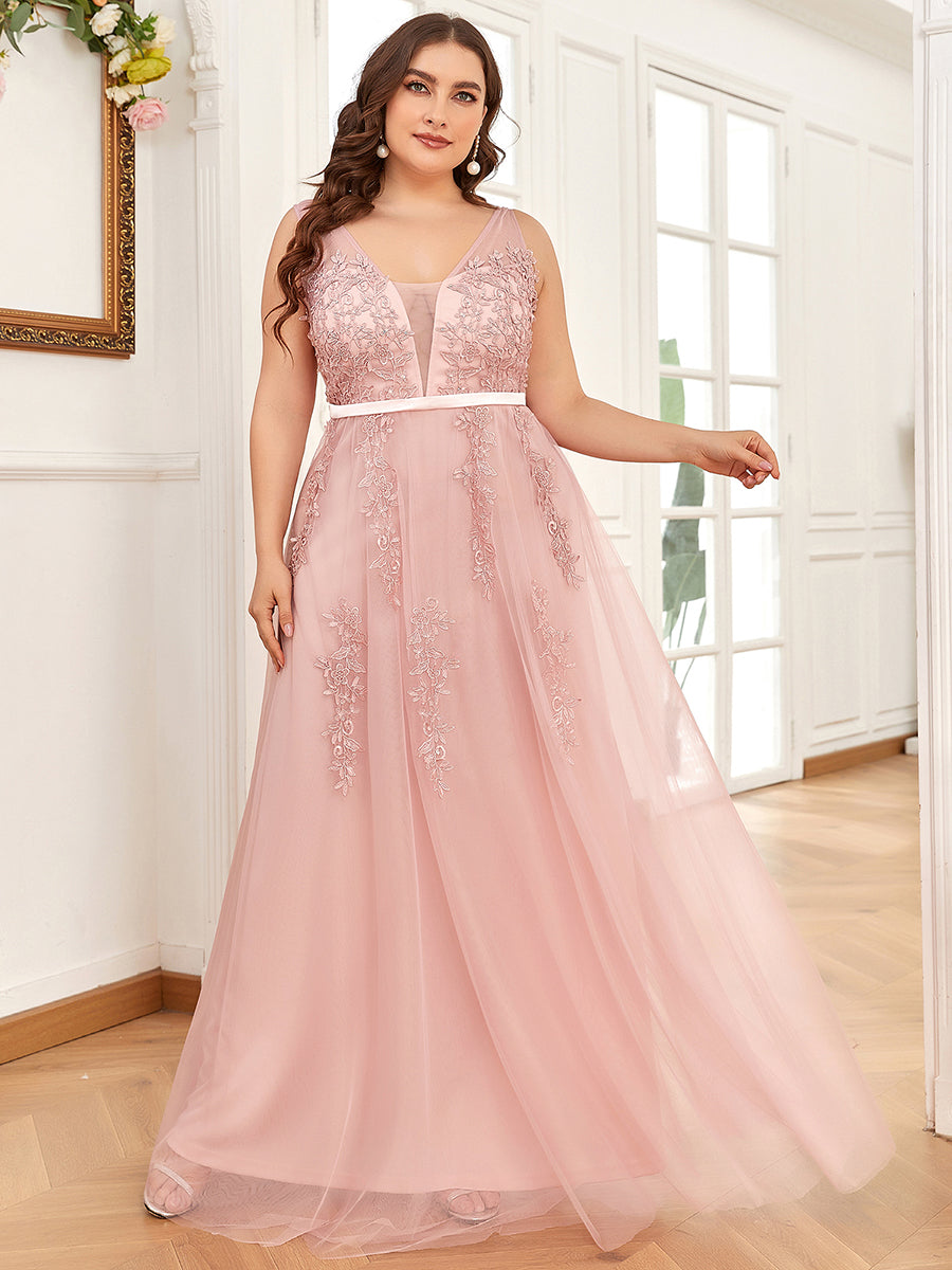Color=Pink | Women's Fashion Sleeveless Wholesale Plus Size Party Dresses-Pink 4