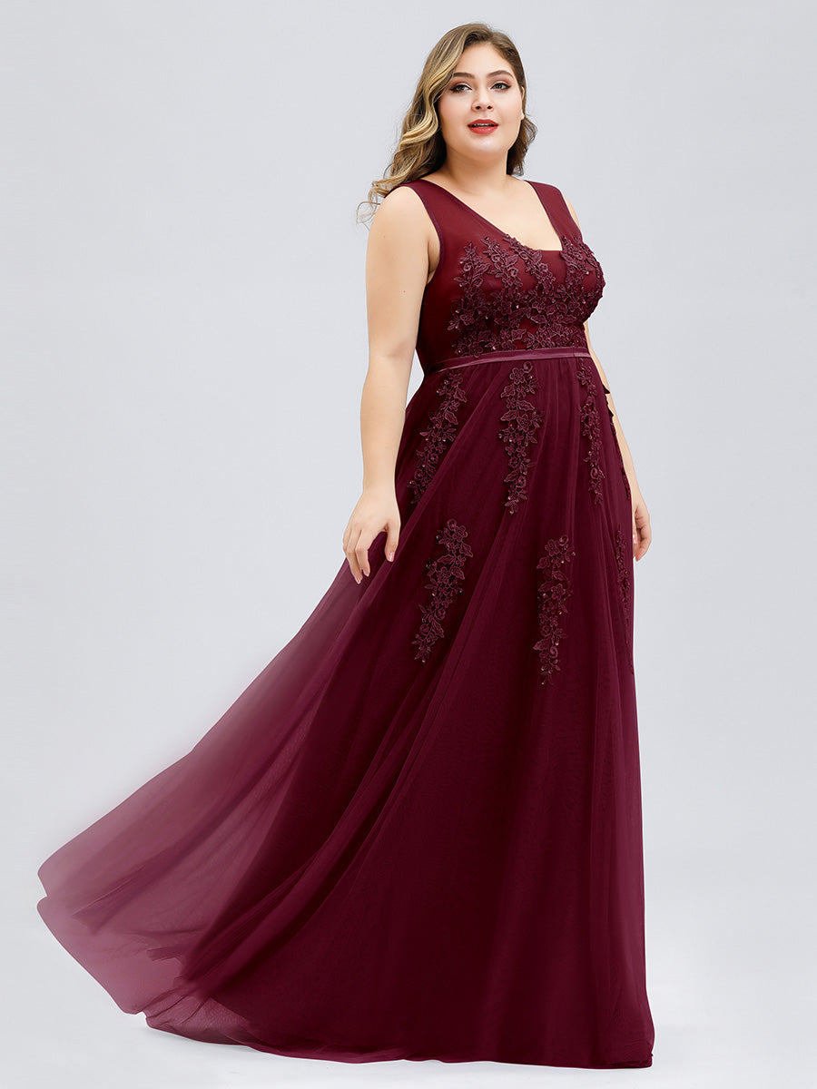 Color=Burgundy | Women'S Fashion V Neck Sleeveless Long Evening Party Dresses-Burgundy 7