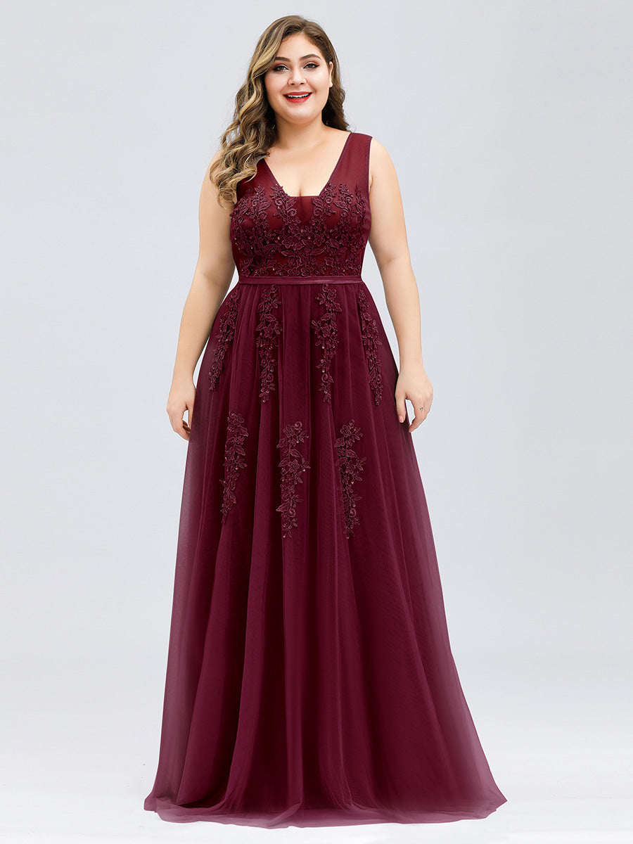Color=Burgundy | Women'S Fashion V Neck Sleeveless Long Evening Party Dresses-Burgundy 8