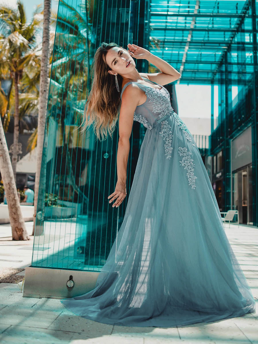 Color=Dusty blue | Women'S Fashion V Neck Sleeveless Long Evening Party Dresses-Dusty blue 4