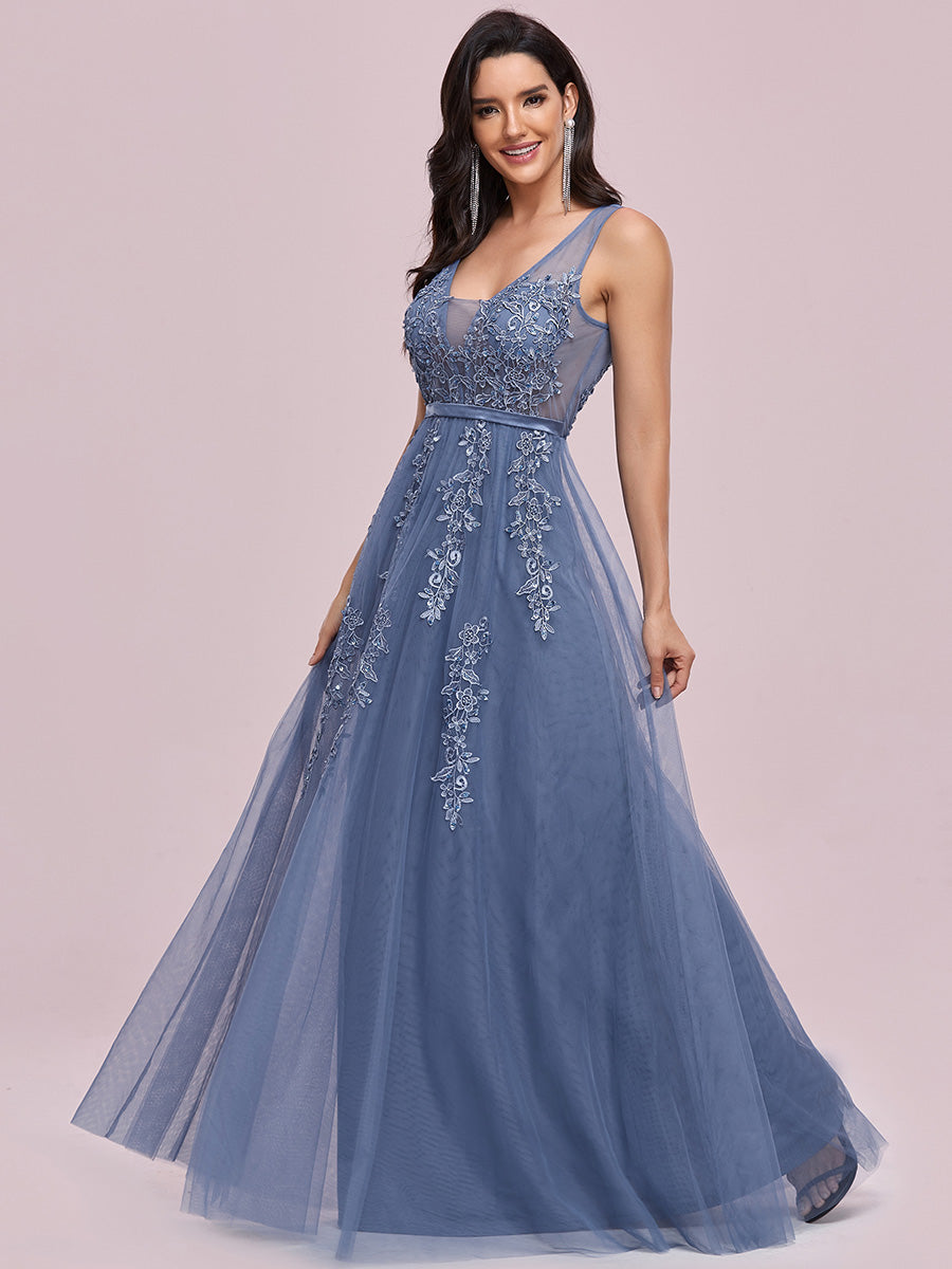 Color=Dusty Blue | Women'S Fashion V Neck Sleeveless Long Evening Party Dresses-Dusty Blue 6