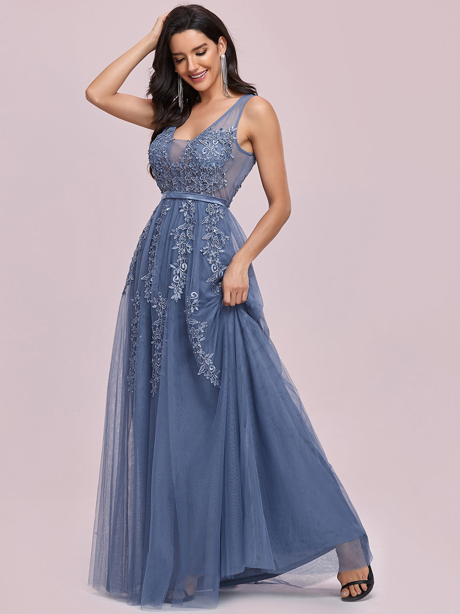 Color=Dusty Blue | Women'S Fashion V Neck Sleeveless Long Evening Party Dresses-Dusty Blue 7