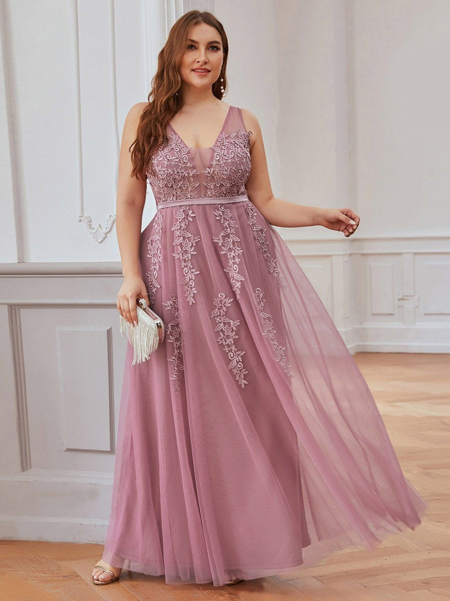 COLOR=Orchid | Maxi Long Elegant Ethereal Plus Size Tulle Evening Dresses-Orchid 4