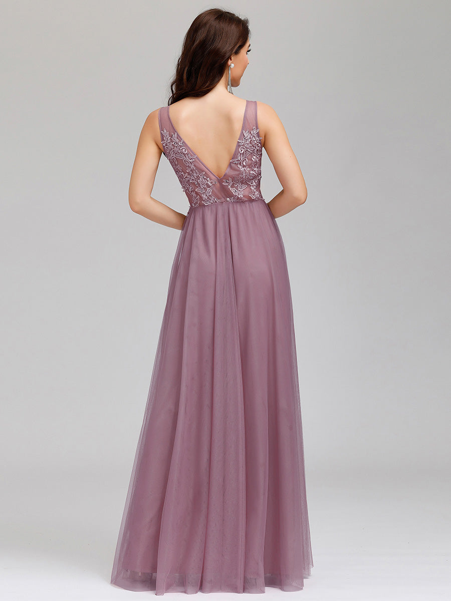 Color=Orchid | Women'S Fashion V Neck Sleeveless Long Evening Party Dresses-Orchid 2