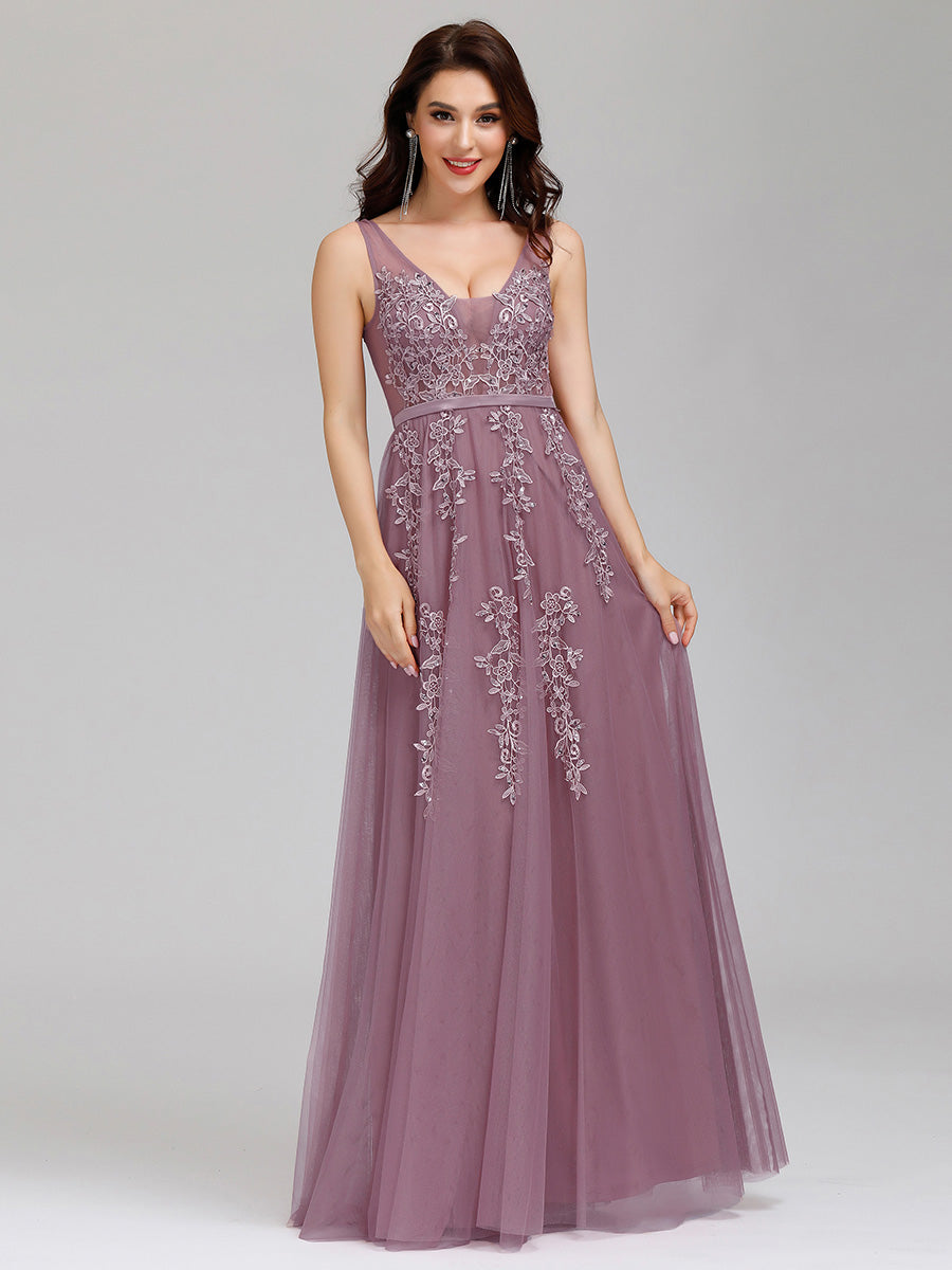 Color=Orchid | Women'S Fashion V Neck Sleeveless Long Evening Party Dresses-Orchid 4