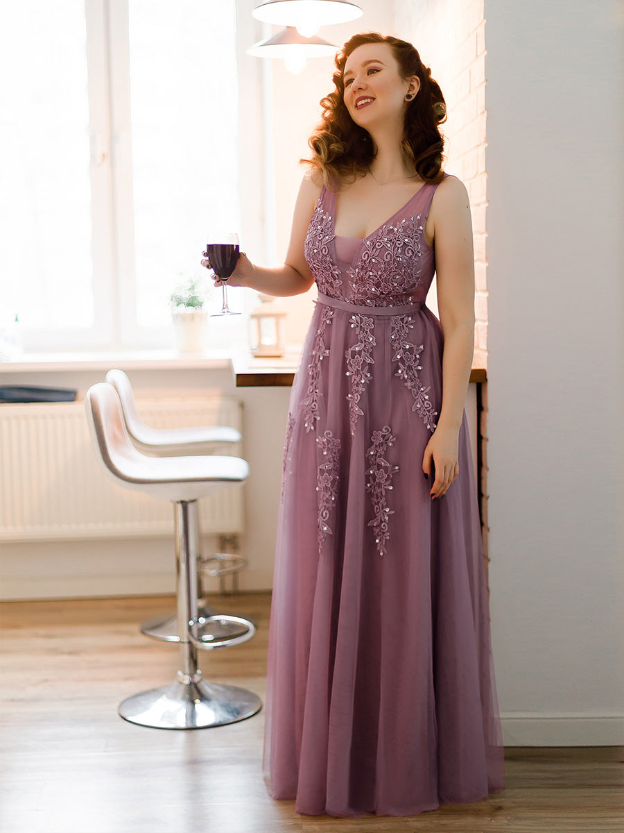 Color=Orchid | Women'S Fashion V Neck Sleeveless Long Evening Party Dresses-Orchid 6