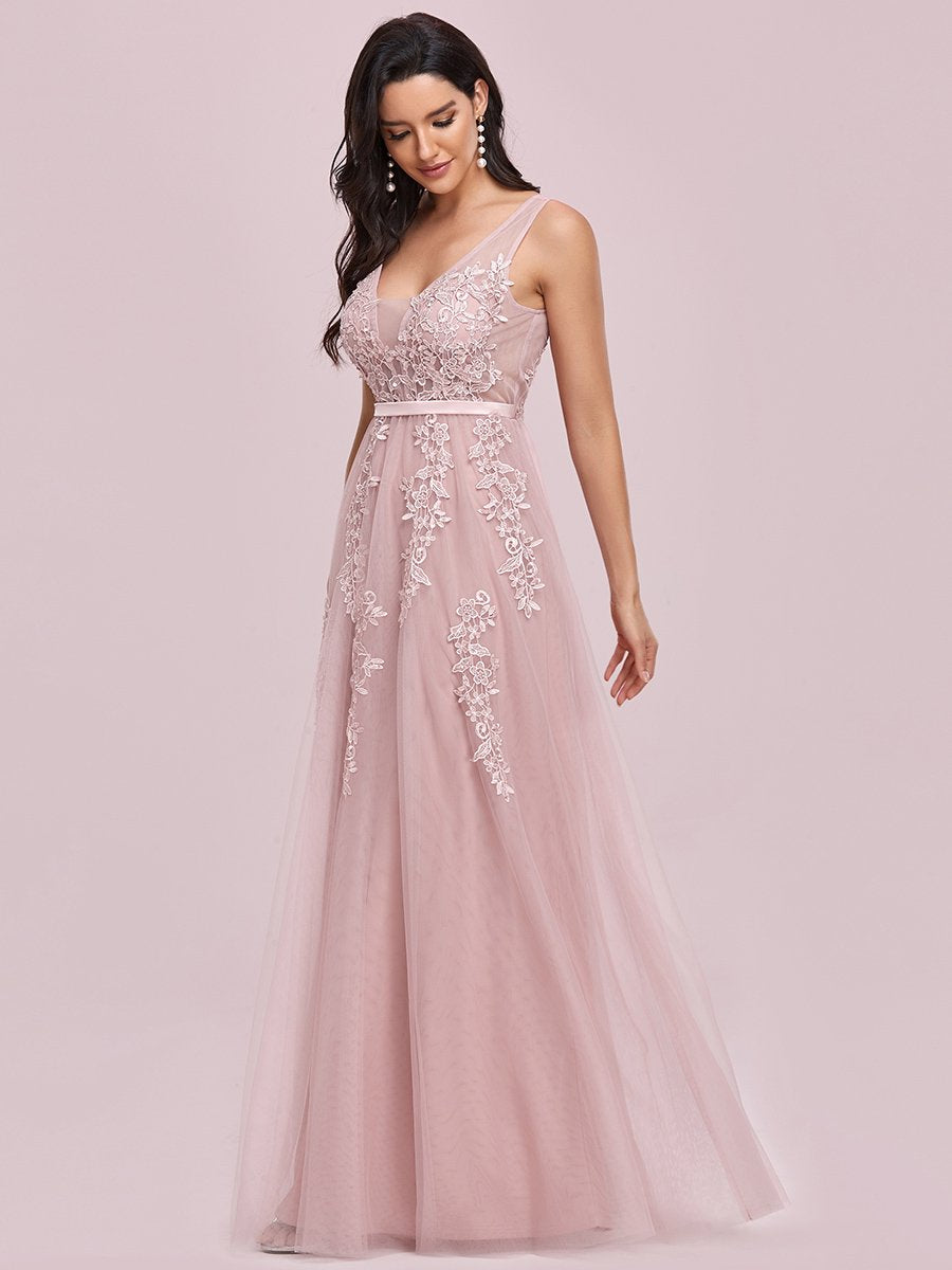 Color=Pink | Women'S Fashion V Neck Sleeveless Long Evening Party Dresses-Pink 6