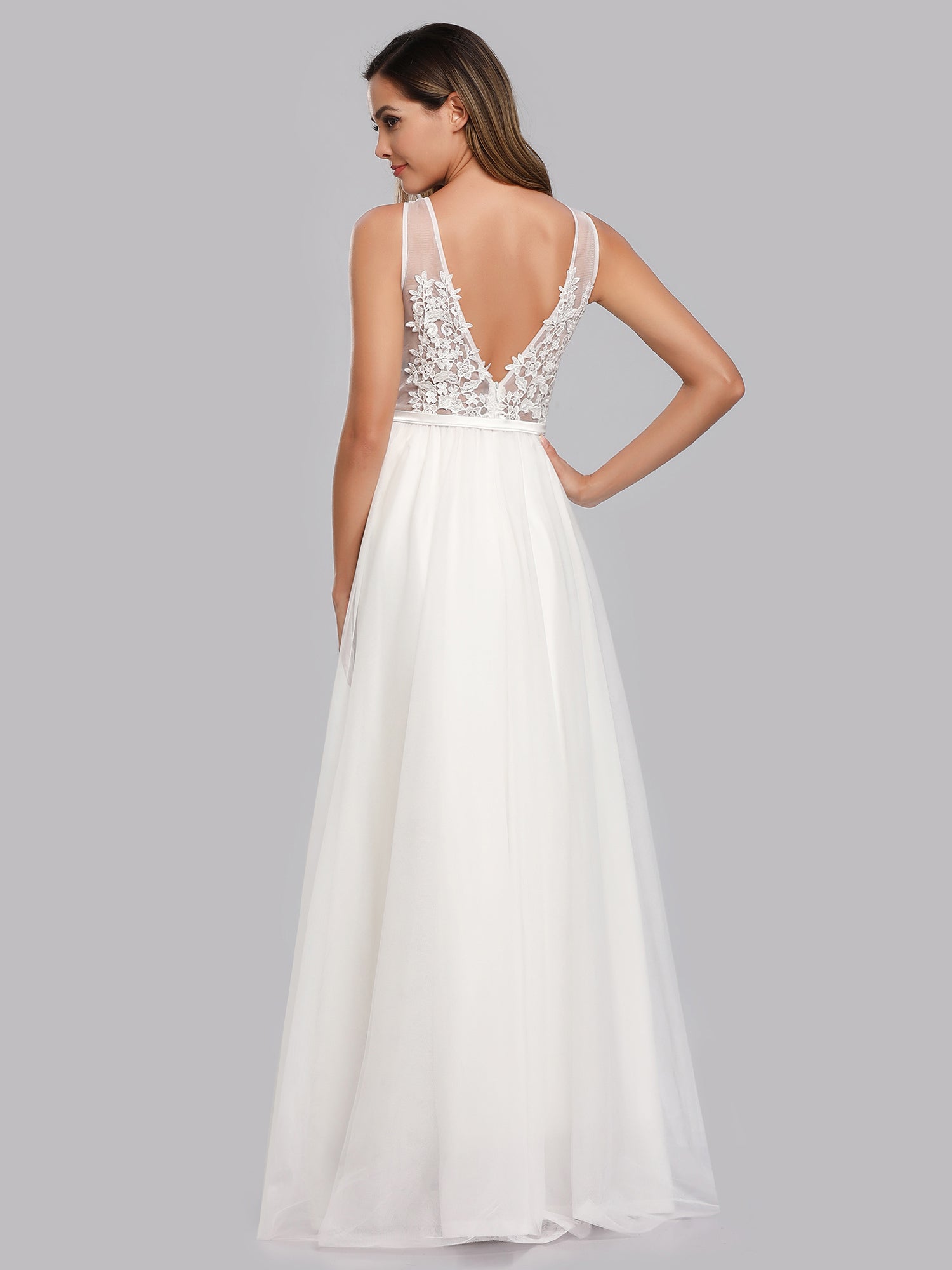 Color=White | Women'S Fashion V Neck Sleeveless Long Evening Party Dresses-White 2