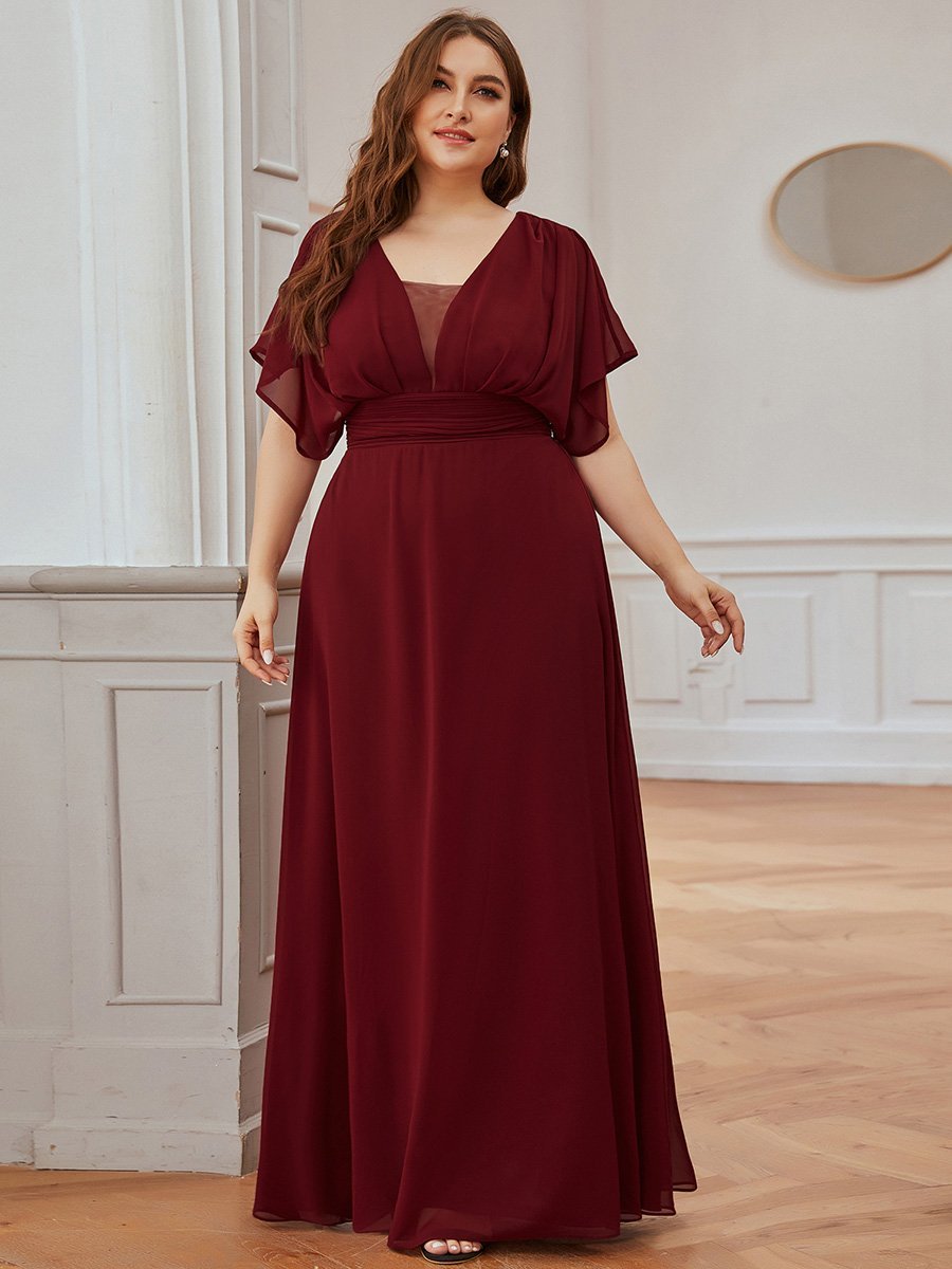 COLOR=Burgundy | Women'S A-Line Empire Waist Evening Party Maxi Dress-Burgundy 5