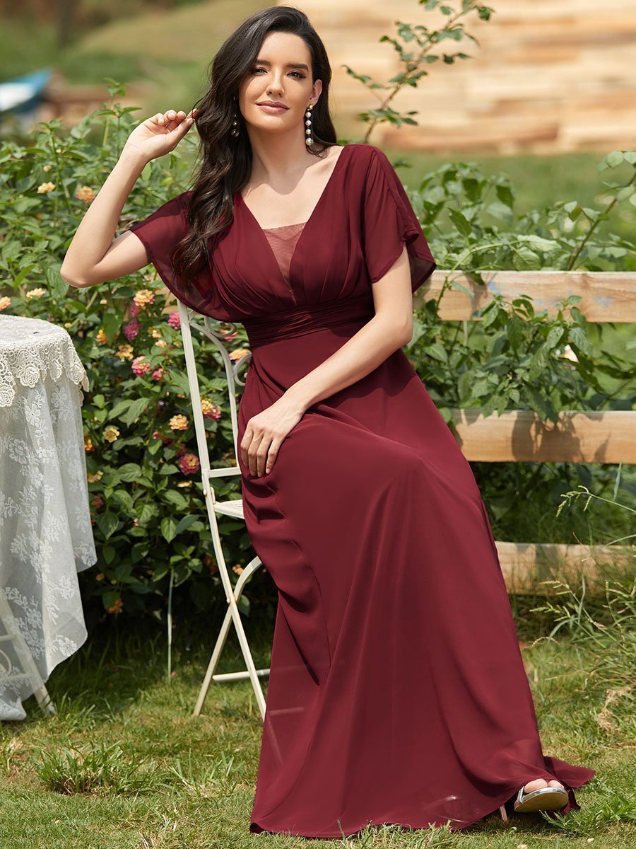 COLOR=Burgundy | Women'S A-Line Empire Waist Evening Party Maxi Dress-Burgundy 8