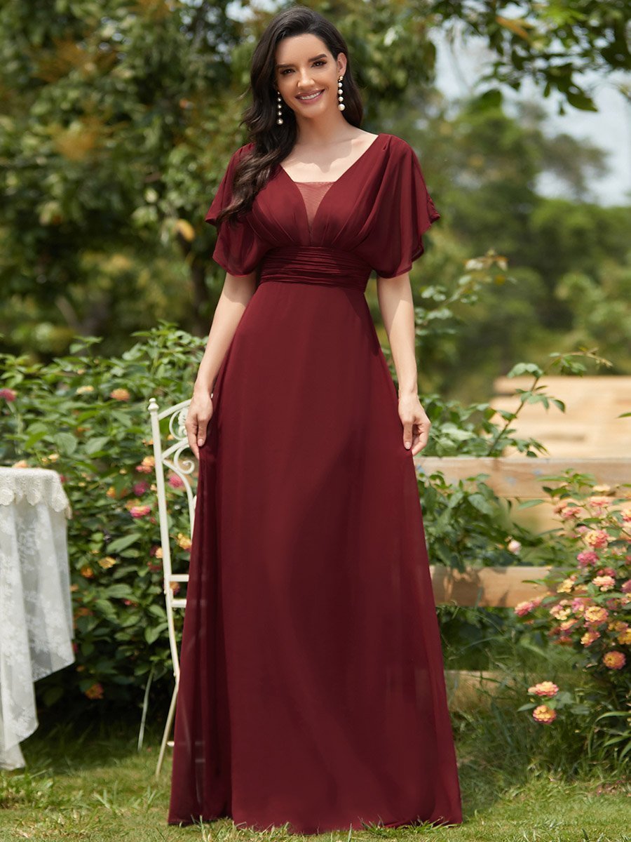 COLOR=Burgundy | Women'S A-Line Empire Waist Evening Party Maxi Dress-Burgundy 5