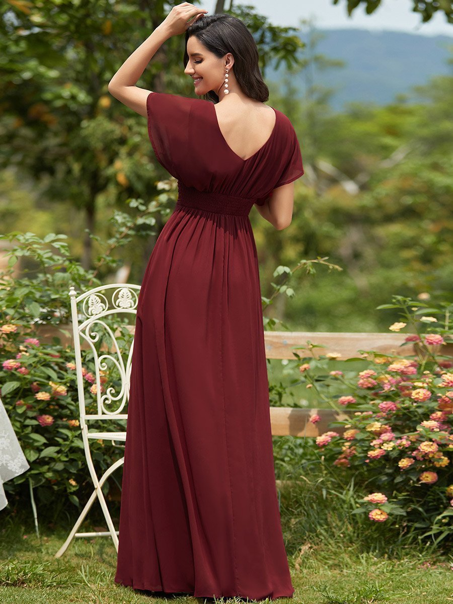 COLOR=Burgundy | Women'S A-Line Empire Waist Evening Party Maxi Dress-Burgundy 6