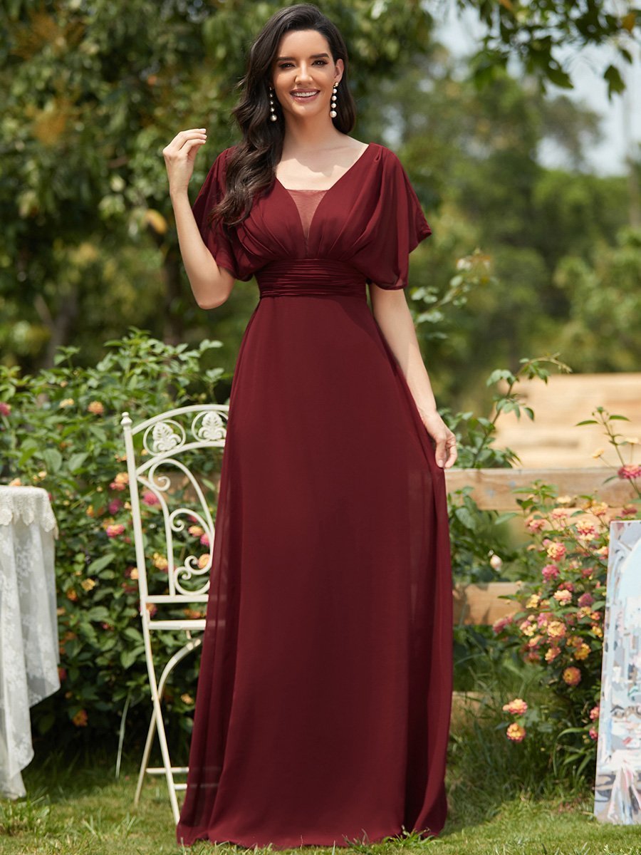 COLOR=Burgundy | Women'S A-Line Empire Waist Evening Party Maxi Dress-Burgundy 7