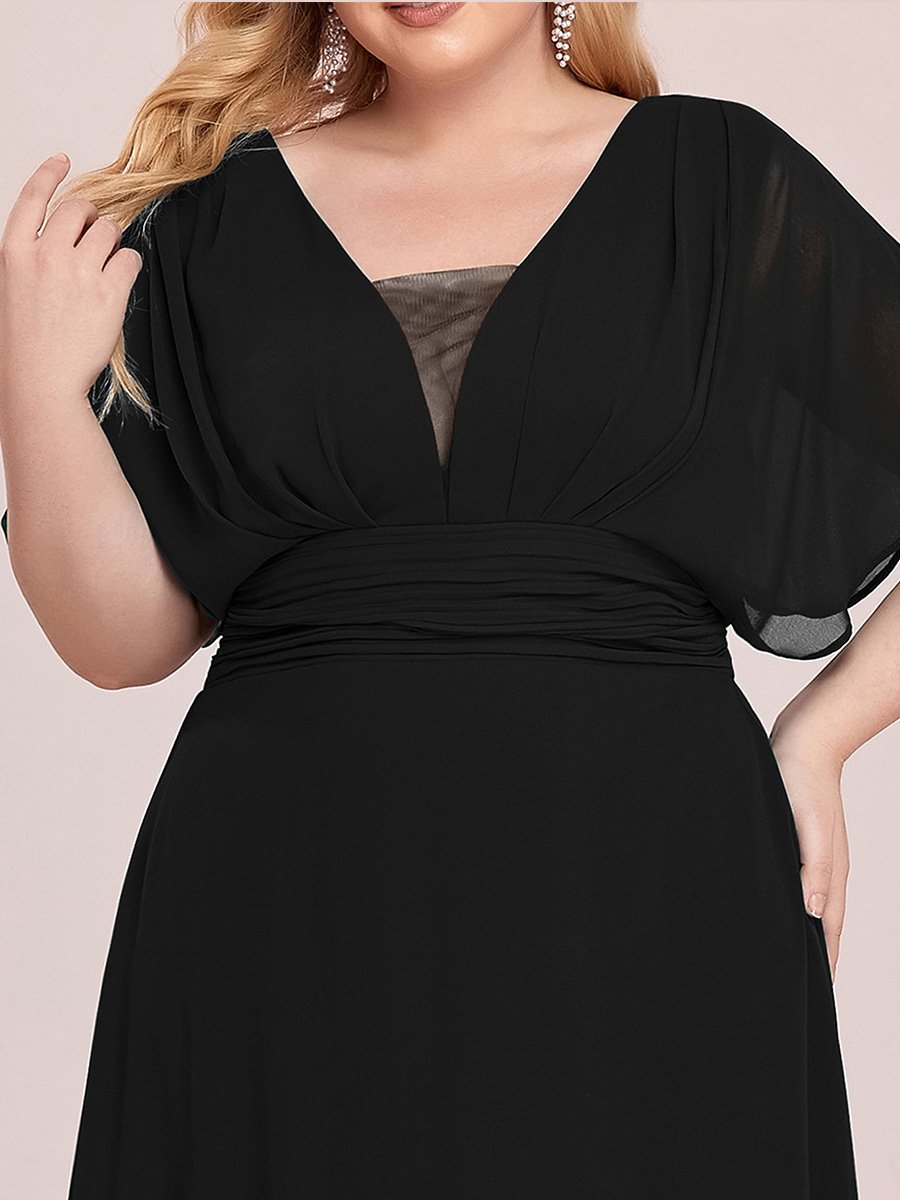 COLOR=Black | Plus Size Women'S A-Line Empire Waist Evening Party Maxi Dress-Black 5