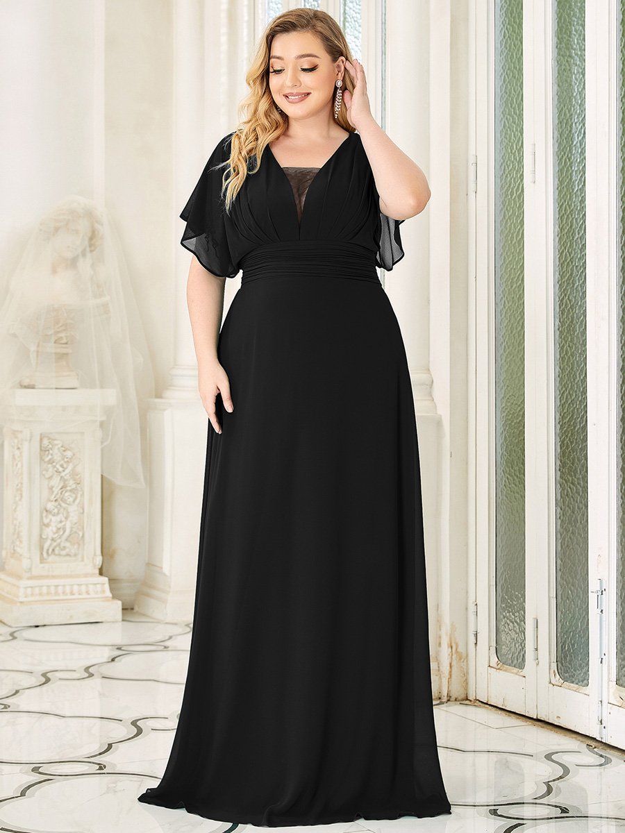 COLOR=Black | Plus Size Women'S A-Line Empire Waist Evening Party Maxi Dress-Black 3