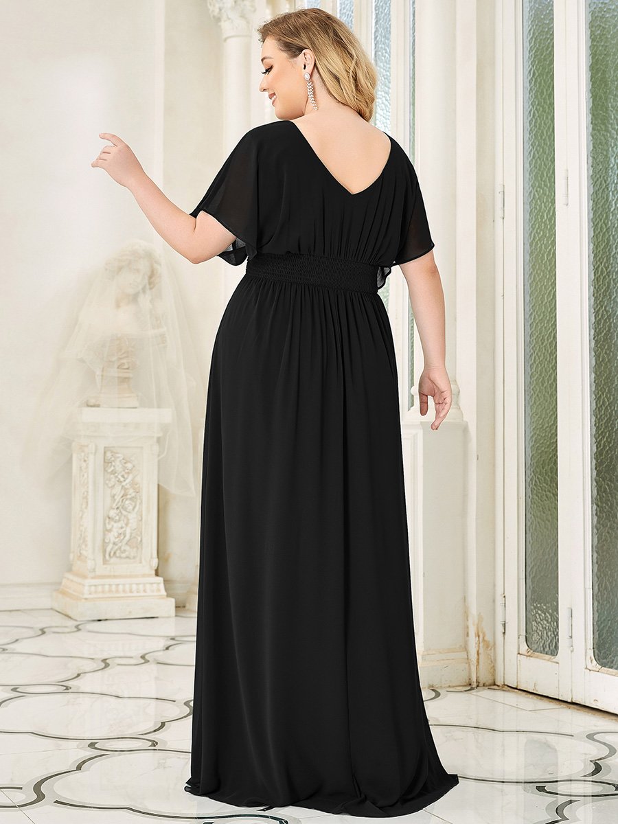 COLOR=Black | Plus Size Women'S A-Line Empire Waist Evening Party Maxi Dress-Black 4