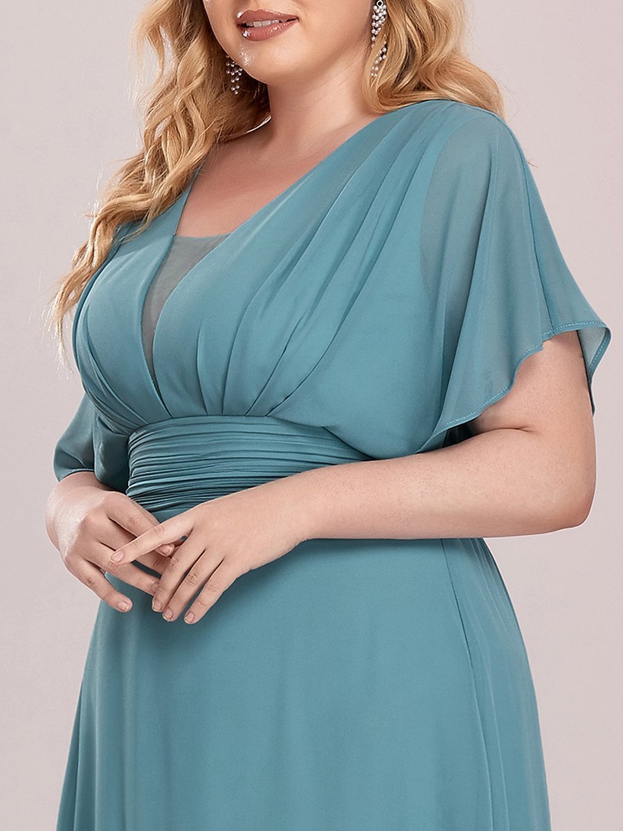 COLOR=Dusty Blue | Plus Size Women'S A-Line Empire Waist Evening Party Maxi Dress-Dusty Blue 5