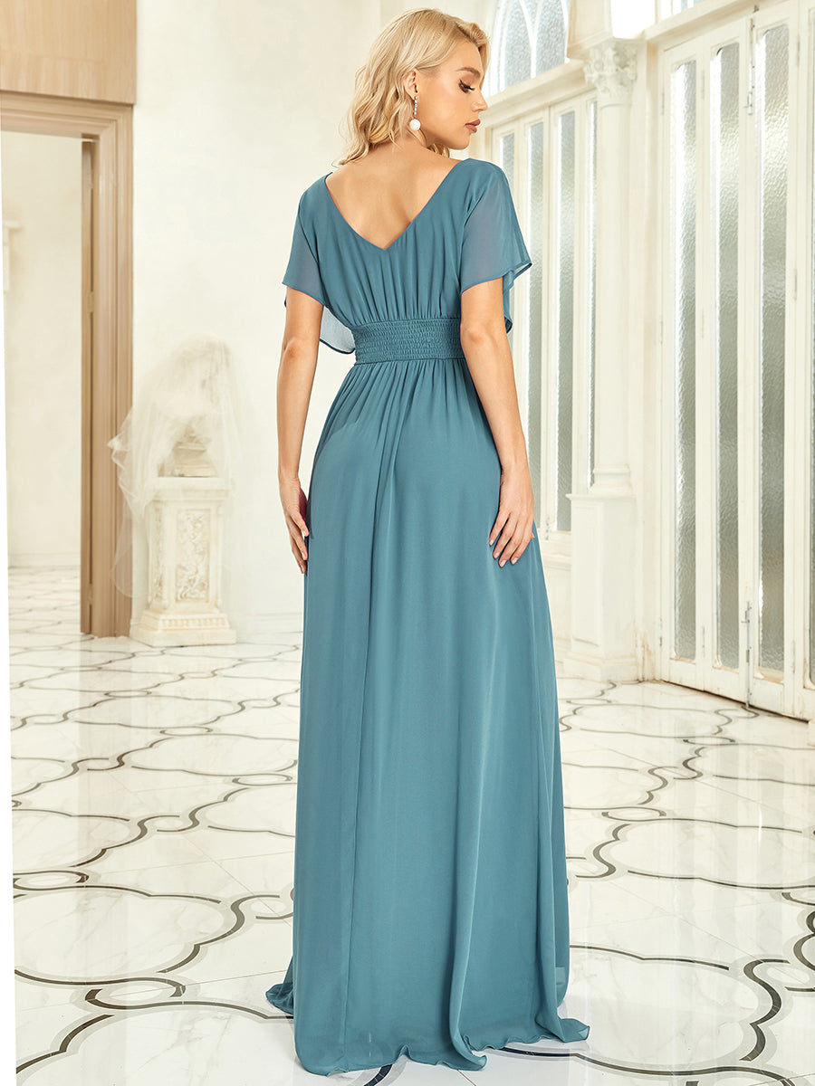 COLOR=Dusty Blue | Women'S A-Line Empire Waist Evening Party Maxi Dress-Dusty Blue 2
