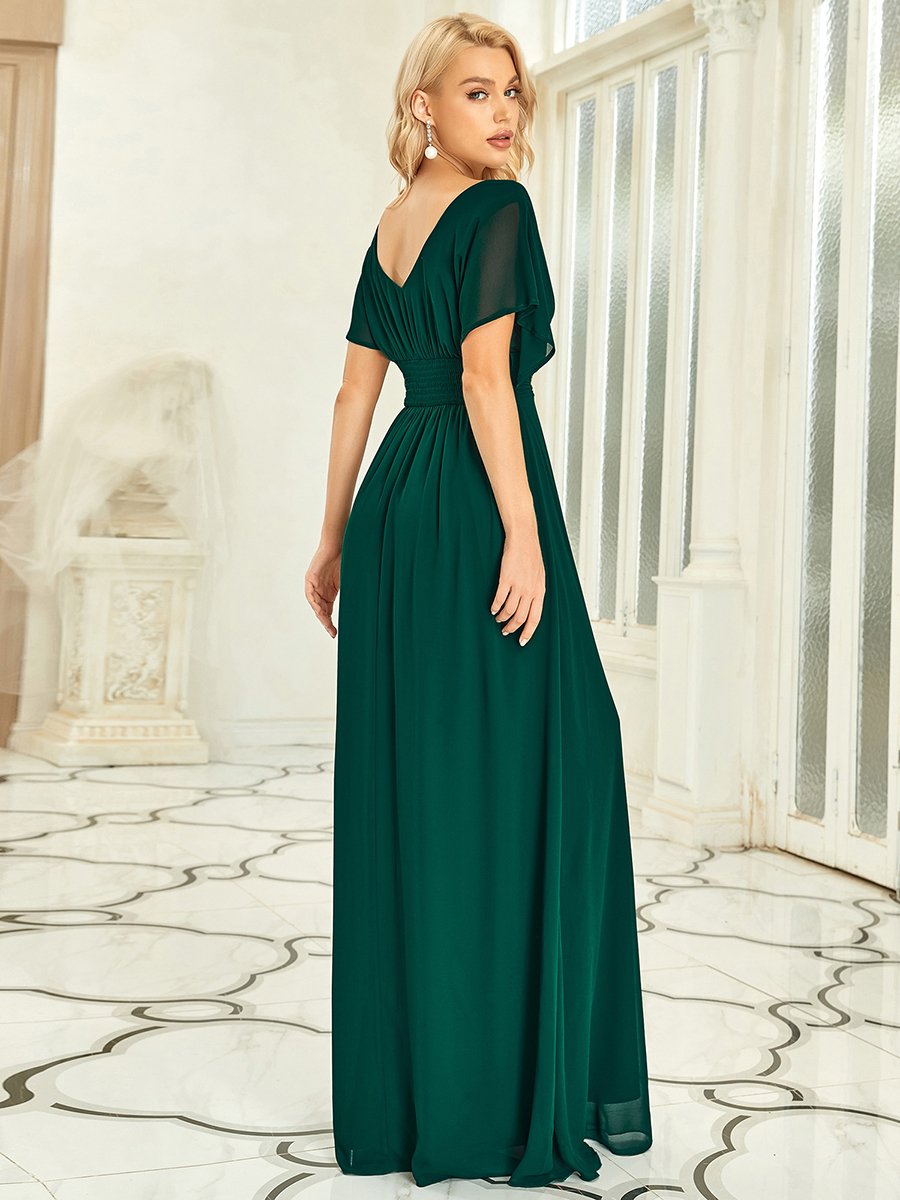 COLOR=Dark Green | Women'S A-Line Empire Waist Evening Party Maxi Dress-Dark Green 2