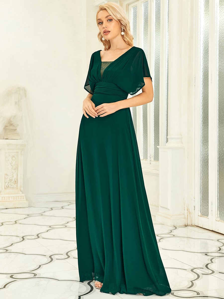 COLOR=Dark Green | Women'S A-Line Empire Waist Evening Party Maxi Dress-Dark Green 3