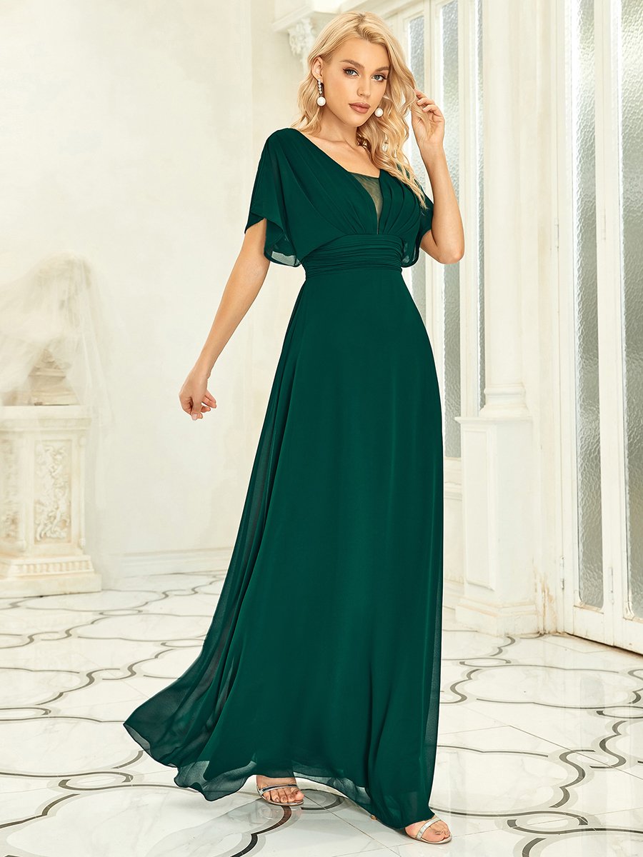 COLOR=Dark Green | Women'S A-Line Empire Waist Evening Party Maxi Dress-Dark Green 4